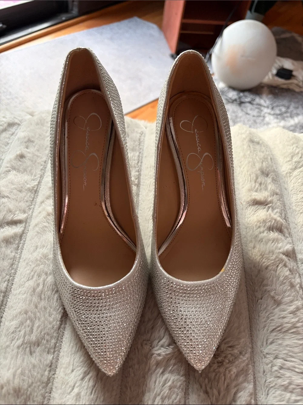 Jessica Simpson Silver Crystal Pointed-Toe Pumps for Women - 6